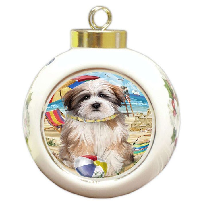 Pet Friendly Beach Tibetan Terrier Dog Round Ball Christmas Ornament RBPOR48704
