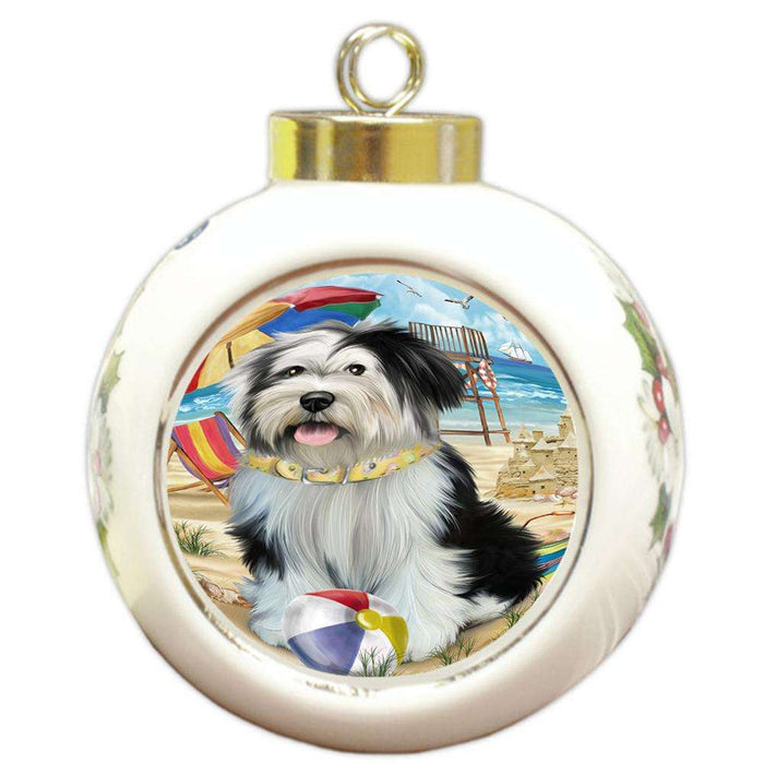 Pet Friendly Beach Tibetan Terrier Dog Round Ball Christmas Ornament RBPOR48705