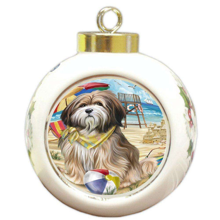 Pet Friendly Beach Tibetan Terrier Dog Round Ball Christmas Ornament RBPOR48706