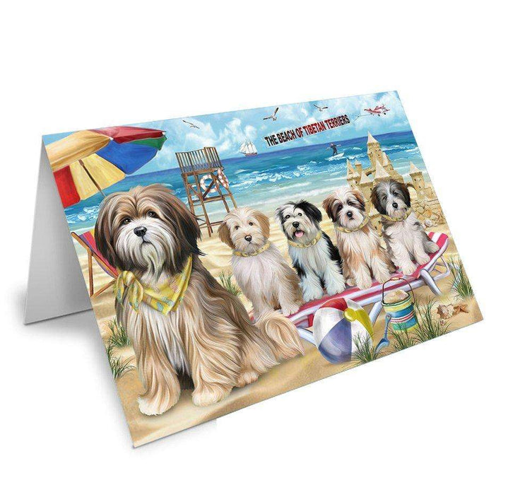 Pet Friendly Beach Tibetan Terriers Dog Handmade Artwork Assorted Pets Greeting Cards and Note Cards with Envelopes for All Occasions and Holiday Seasons GCD50132
