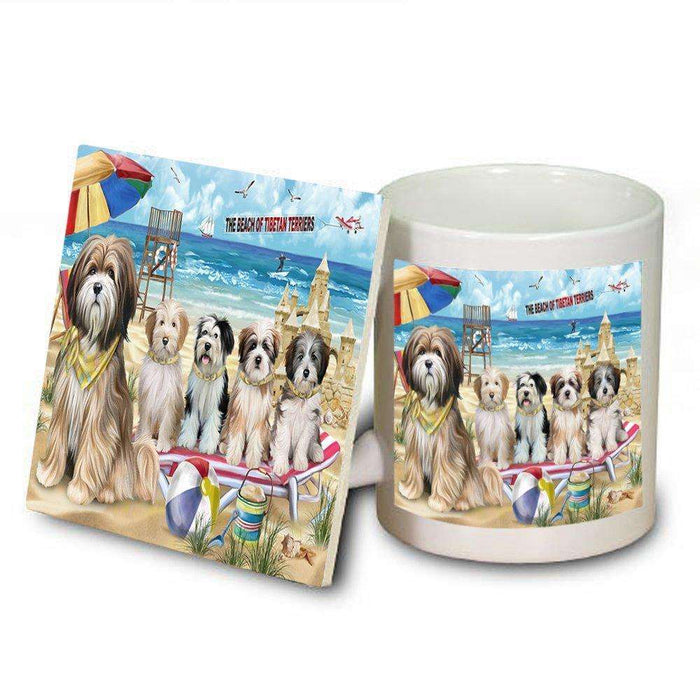 Pet Friendly Beach Tibetan Terriers Dog Mug and Coaster Set MUC48693