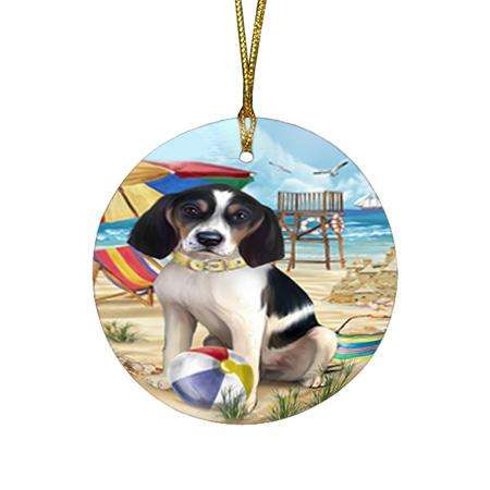 Pet Friendly Beach Treeing Walker Coonhound Dog Round Flat Christmas Ornament RFPOR50092