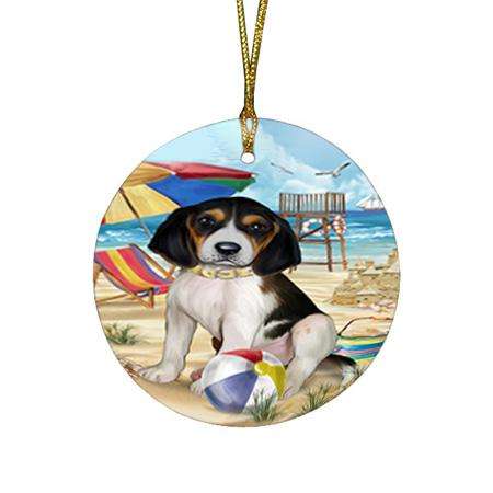 Pet Friendly Beach Treeing Walker Coonhound Dog Round Flat Christmas Ornament RFPOR50094