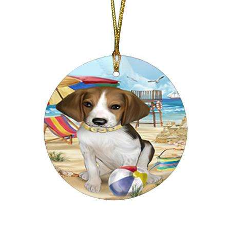 Pet Friendly Beach Treeing Walker Coonhound Dog Round Flat Christmas Ornament RFPOR50095