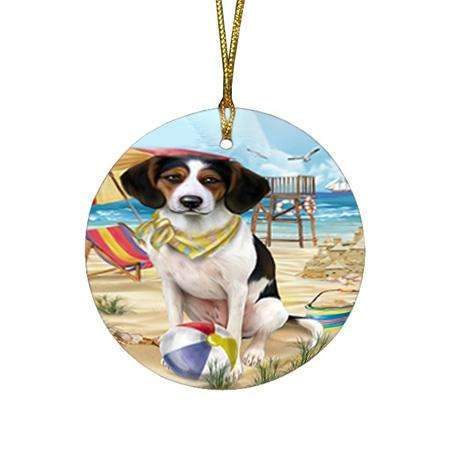 Pet Friendly Beach Treeing Walker Coonhound Dog Round Flat Christmas Ornament RFPOR50096