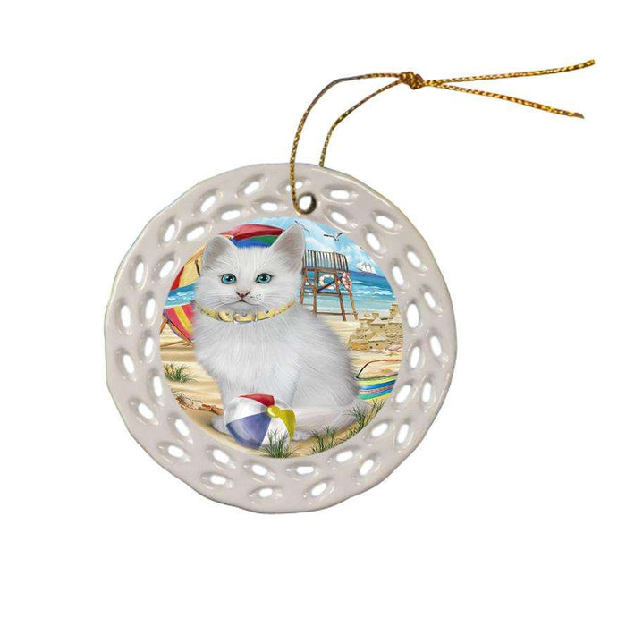 Pet Friendly Beach Turkish Angora Cat Ceramic Doily Ornament DPOR54206