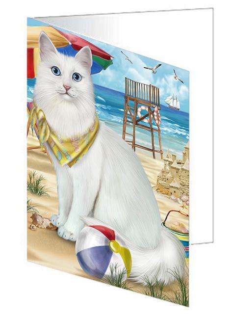 Pet Friendly Beach Turkish Angora Cat Handmade Artwork Assorted Pets Greeting Cards and Note Cards with Envelopes for All Occasions and Holiday Seasons GCD66641