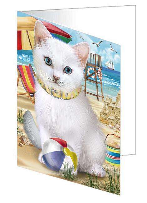 Pet Friendly Beach Turkish Angora Cat Handmade Artwork Assorted Pets Greeting Cards and Note Cards with Envelopes for All Occasions and Holiday Seasons GCD66644