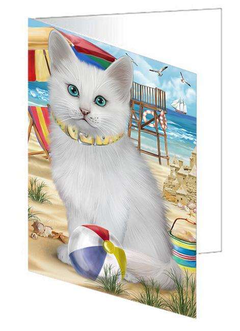 Pet Friendly Beach Turkish Angora Cat Handmade Artwork Assorted Pets Greeting Cards and Note Cards with Envelopes for All Occasions and Holiday Seasons GCD66647