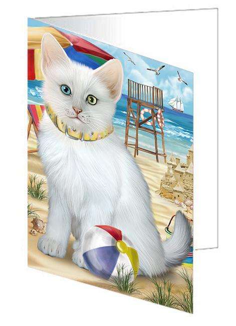 Pet Friendly Beach Turkish Angora Cat Handmade Artwork Assorted Pets Greeting Cards and Note Cards with Envelopes for All Occasions and Holiday Seasons GCD66650
