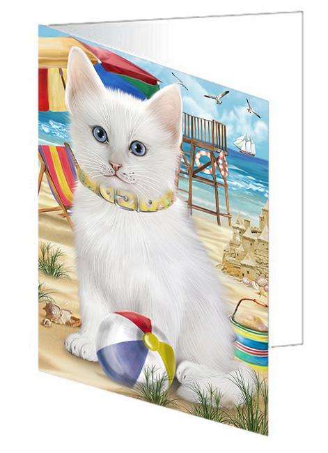 Pet Friendly Beach Turkish Angora Cat Handmade Artwork Assorted Pets Greeting Cards and Note Cards with Envelopes for All Occasions and Holiday Seasons GCD66653