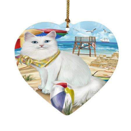 Pet Friendly Beach Turkish Angora Cat Heart Christmas Ornament HPOR54204
