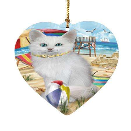 Pet Friendly Beach Turkish Angora Cat Heart Christmas Ornament HPOR54206