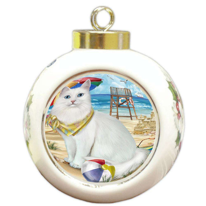Pet Friendly Beach Turkish Angora Cat Round Ball Christmas Ornament RBPOR54204