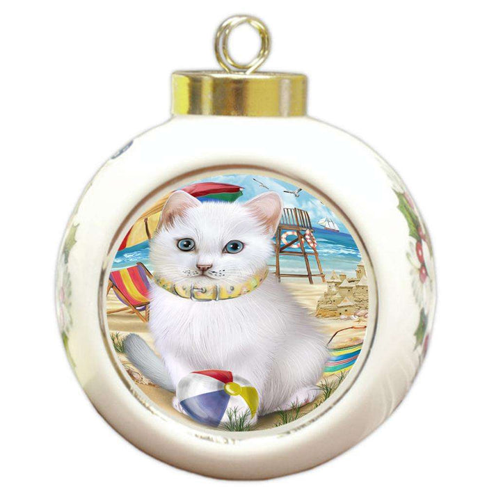 Pet Friendly Beach Turkish Angora Cat Round Ball Christmas Ornament RBPOR54205