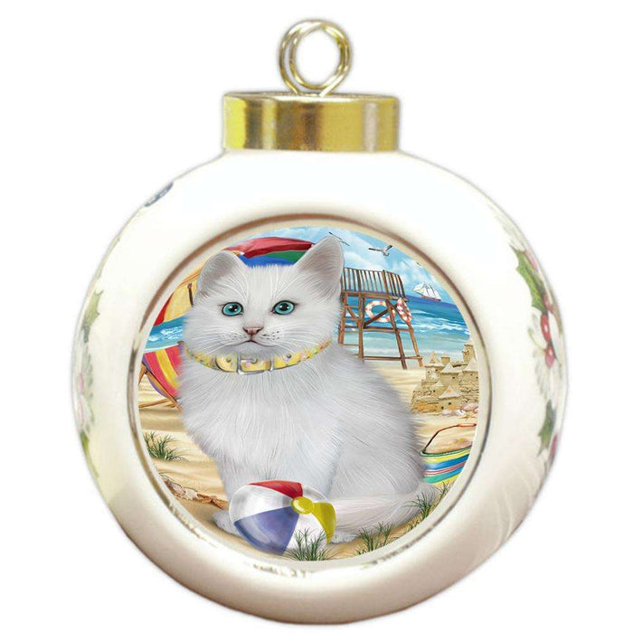 Pet Friendly Beach Turkish Angora Cat Round Ball Christmas Ornament RBPOR54206