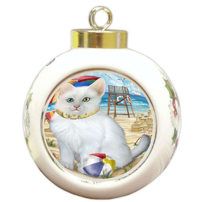 Pet Friendly Beach Turkish Angora Cat Round Ball Christmas Ornament RBPOR54207