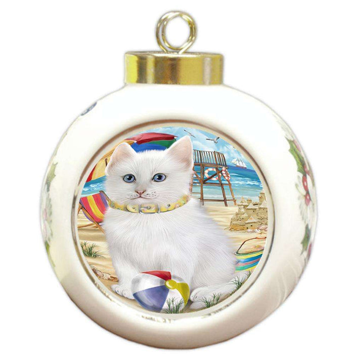Pet Friendly Beach Turkish Angora Cat Round Ball Christmas Ornament RBPOR54208