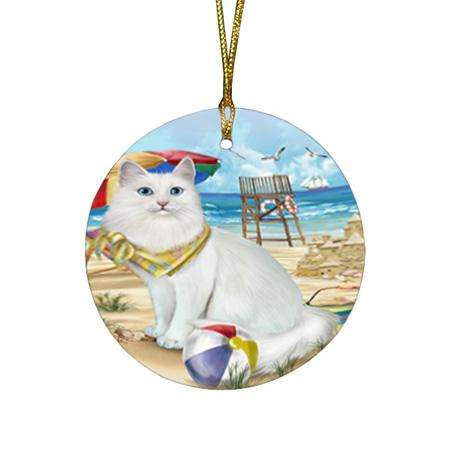 Pet Friendly Beach Turkish Angora Cat Round Flat Christmas Ornament RFPOR54195