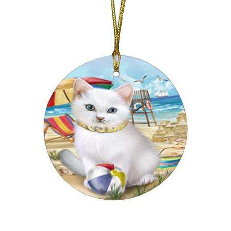 Pet Friendly Beach Turkish Angora Cat Round Flat Christmas Ornament RFPOR54196