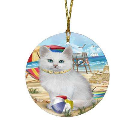 Pet Friendly Beach Turkish Angora Cat Round Flat Christmas Ornament RFPOR54197