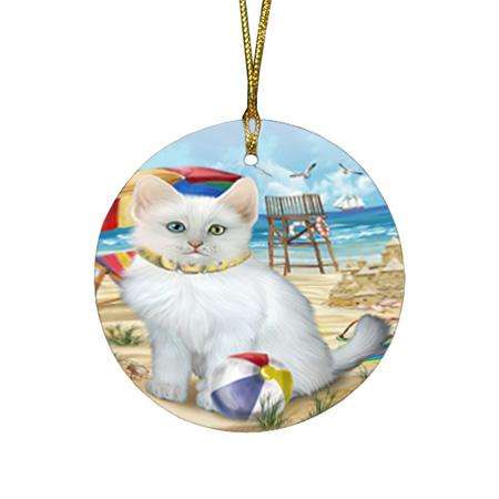 Pet Friendly Beach Turkish Angora Cat Round Flat Christmas Ornament RFPOR54198