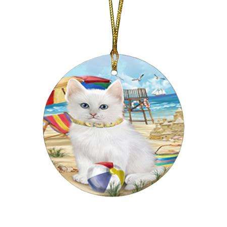 Pet Friendly Beach Turkish Angora Cat Round Flat Christmas Ornament RFPOR54199