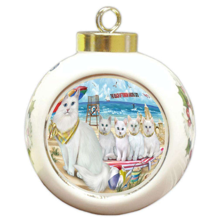 Pet Friendly Beach Turkish Angora Cats Round Ball Christmas Ornament RBPOR54203