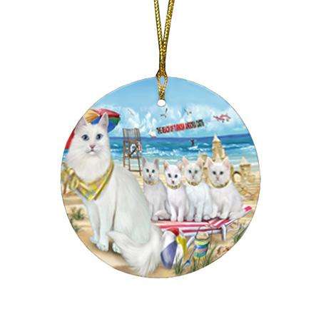 Pet Friendly Beach Turkish Angora Cats Round Flat Christmas Ornament RFPOR54194