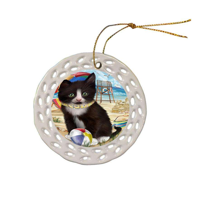 Pet Friendly Beach Tuxedo Cat Ceramic Doily Ornament DPOR51610