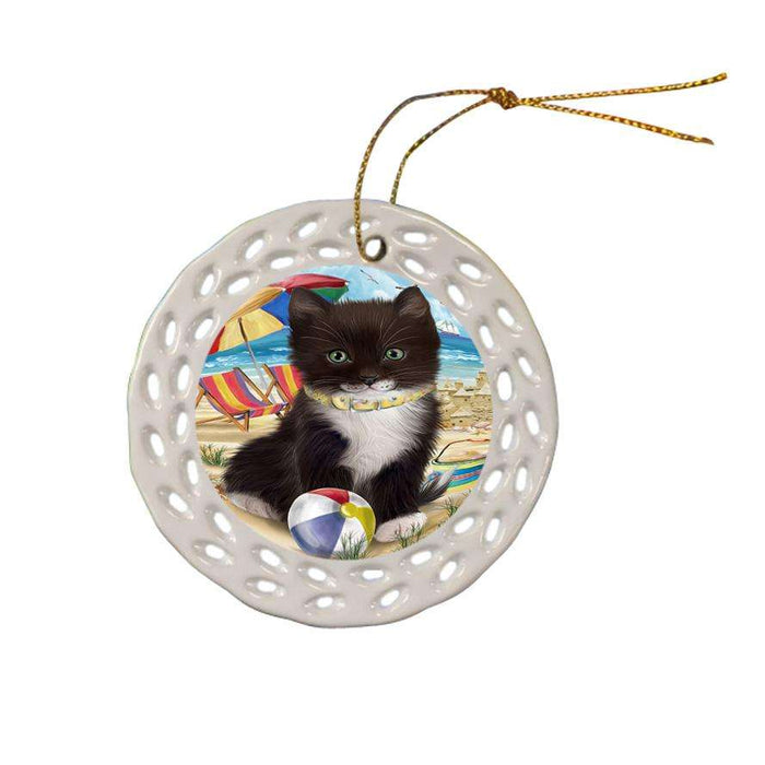 Pet Friendly Beach Tuxedo Cat Ceramic Doily Ornament DPOR51611