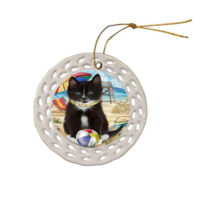 Pet Friendly Beach Tuxedo Cat Ceramic Doily Ornament DPOR51612