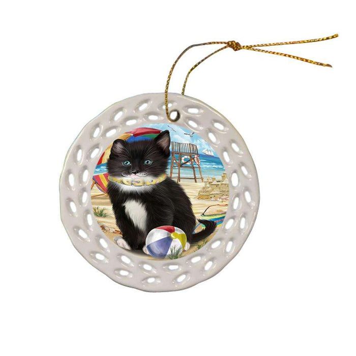 Pet Friendly Beach Tuxedo Cat Ceramic Doily Ornament DPOR51613