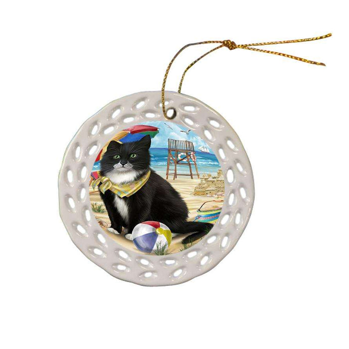 Pet Friendly Beach Tuxedo Cat Ceramic Doily Ornament DPOR51614