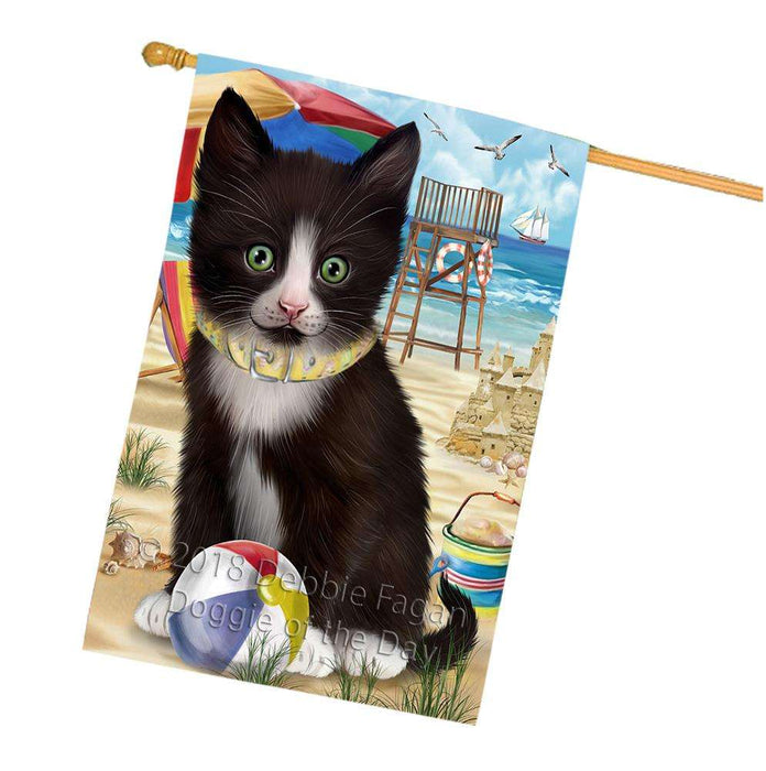 Pet Friendly Beach Tuxedo Cat House Flag FLG51743