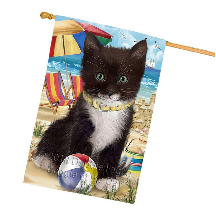 Pet Friendly Beach Tuxedo Cat House Flag FLG51744