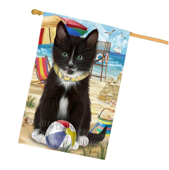 Pet Friendly Beach Tuxedo Cat House Flag FLG51745