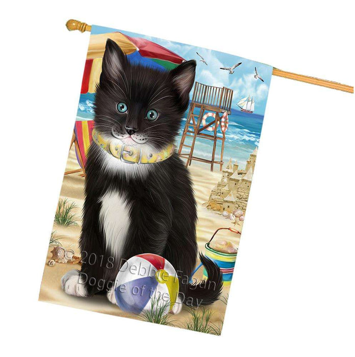 Pet Friendly Beach Tuxedo Cat House Flag FLG51746