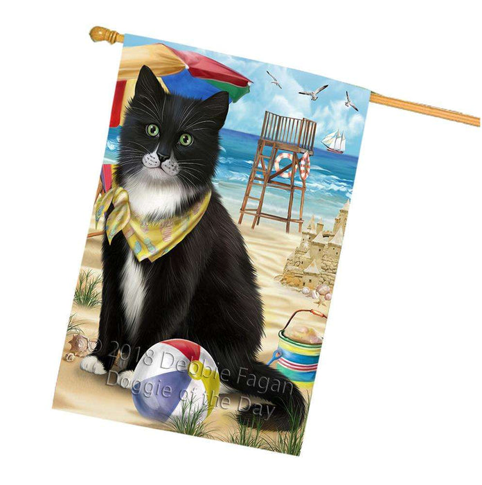 Pet Friendly Beach Tuxedo Cat House Flag FLG51747