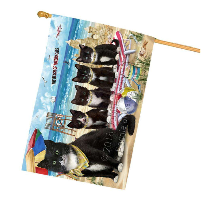 Pet Friendly Beach Tuxedo Cat House Flag FLG51748
