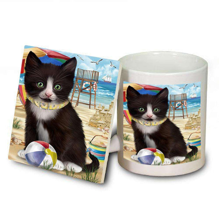 Pet Friendly Beach Tuxedo Cat Mug and Coaster Set MUC51602