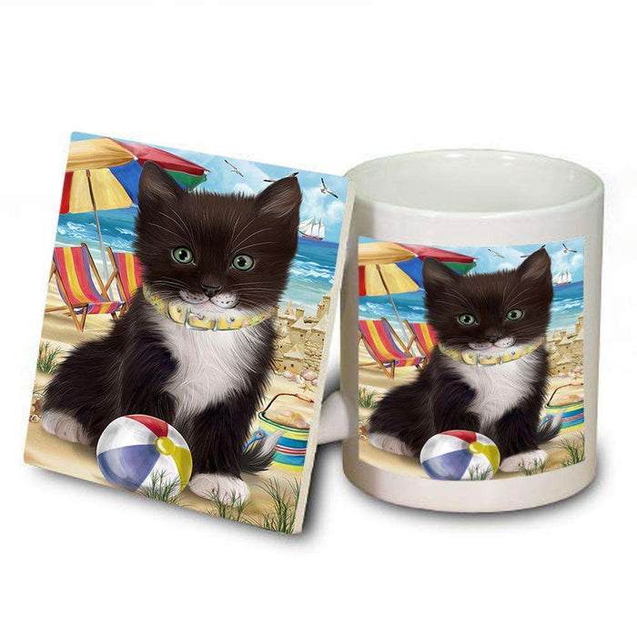 Pet Friendly Beach Tuxedo Cat Mug and Coaster Set MUC51603
