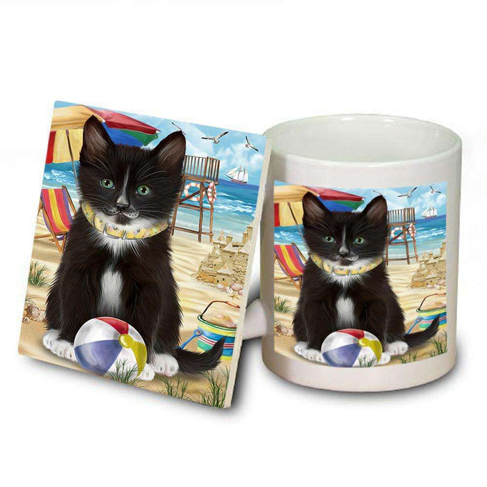 Pet Friendly Beach Tuxedo Cat Mug and Coaster Set MUC51604