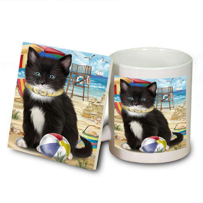 Pet Friendly Beach Tuxedo Cat Mug and Coaster Set MUC51605