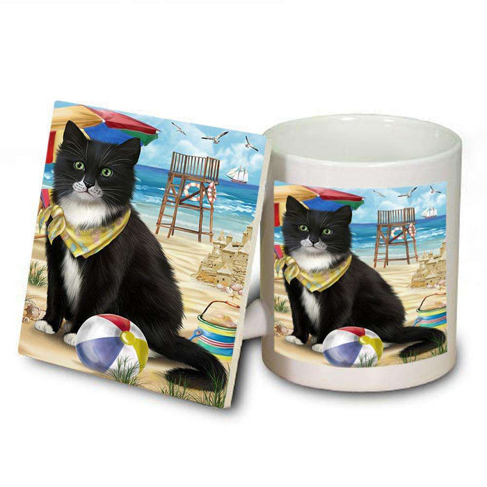 Pet Friendly Beach Tuxedo Cat Mug and Coaster Set MUC51606