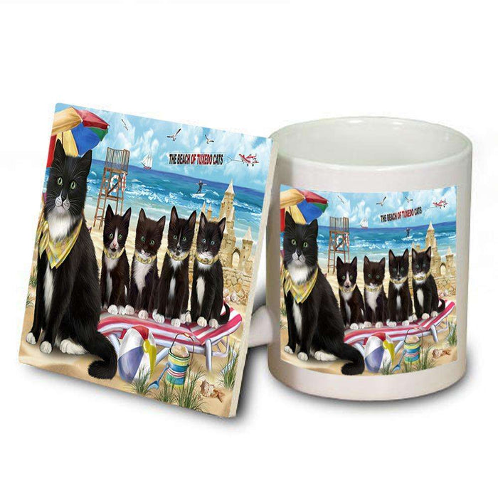 Pet Friendly Beach Tuxedo Cat Mug and Coaster Set MUC51607