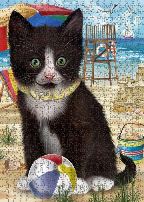 Pet Friendly Beach Tuxedo Cat Puzzle with Photo Tin PUZL58917