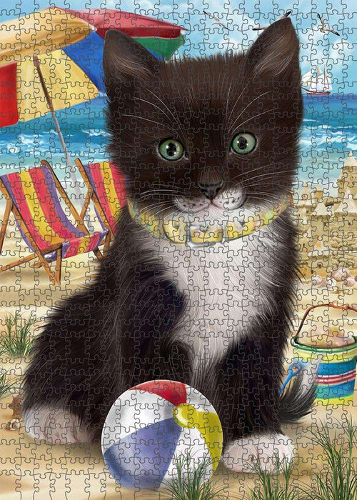 Pet Friendly Beach Tuxedo Cat Puzzle with Photo Tin PUZL58920