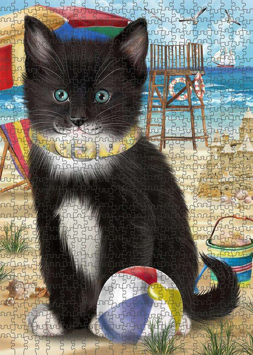 Pet Friendly Beach Tuxedo Cat Puzzle with Photo Tin PUZL58926