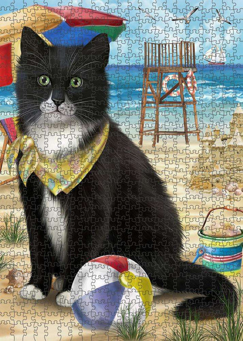 Pet Friendly Beach Tuxedo Cat Puzzle with Photo Tin PUZL58929
